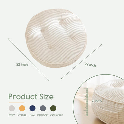 HIGOGOGO 6" Extra Thick Floor Pillow Cushion for Adults, Meditation Cushion Pillow, Large Square Floor Sitting, Tufted Corduroy Cover, for Tatami Living Room or Yoga, 22x22 Inch, 2Pack, Dark Grey