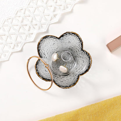 Purple Flower Jewelry Dish Glass Ring Holder Dish Jewelry Tray Cute Vanity Organizer Aesthetic Nightstand Bathroom Room Decor Trinket Dish Mothers Day Friendship Christmas Birthday Gifts for Women