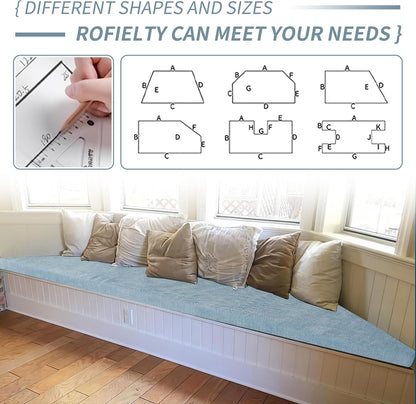Custom Size Bench Cushion, Custom Bench Cushions for Indoor Furniture, 75D Foam Furniture Window Seat Cushion, Breakfast Nook, Mudroom, Banquette Bench Cushion, Non-Slip Bottom, Pipe Design