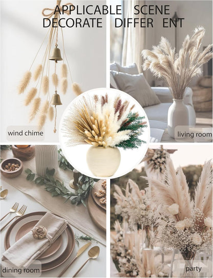 xin's convey 120 PCS Dried Pampas Grass, Dried Flowers, Reed Grass Bouquet for Bohemian Flowers Home Table Wedding Decoration, Rustic Farmhour.(Light Brown)