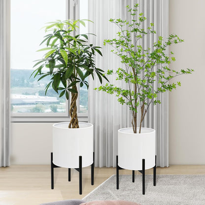 ARNIS Modern Plant Pots, Set of 2 Large Planters with Stand, Decorative Planters, Metal Pots with Drainage Holes for Living Room, Office, Garden or Balcony, 8.25 &10.5 Inch, Dirt
