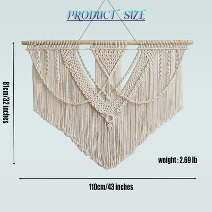 oiikain Large Handmade Boho Macrame Wall Hanging Tapestry - Chic Bohemian Woven Home Decor art for Living Room, Bedroom, and Wedding Parties (Beige, twelve rhombus)