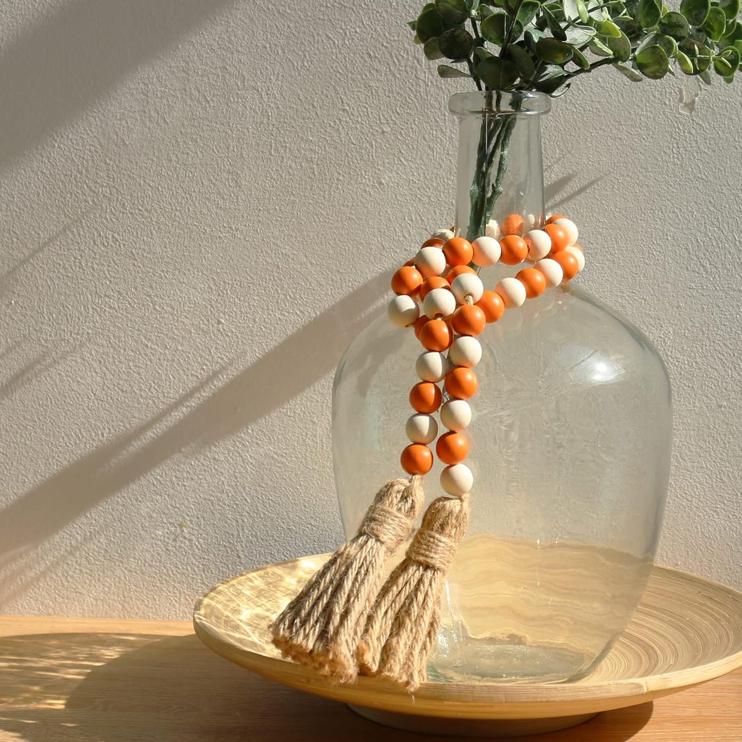 Meplait Wood Bead Garland, 39in Farmhouse Beads with Tassels for Tiered Tray Decor