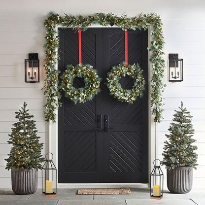 Perfnique Modern Farmhouse Lantern Decor, 15'' 13'' Set of 2 Black Metal Lantern, 2 LED 6hr Timer Flameless Candles ＆ Remote Timer, Lanterns Decorative for Outdoor, Home, Indoor, Patio, Christmas