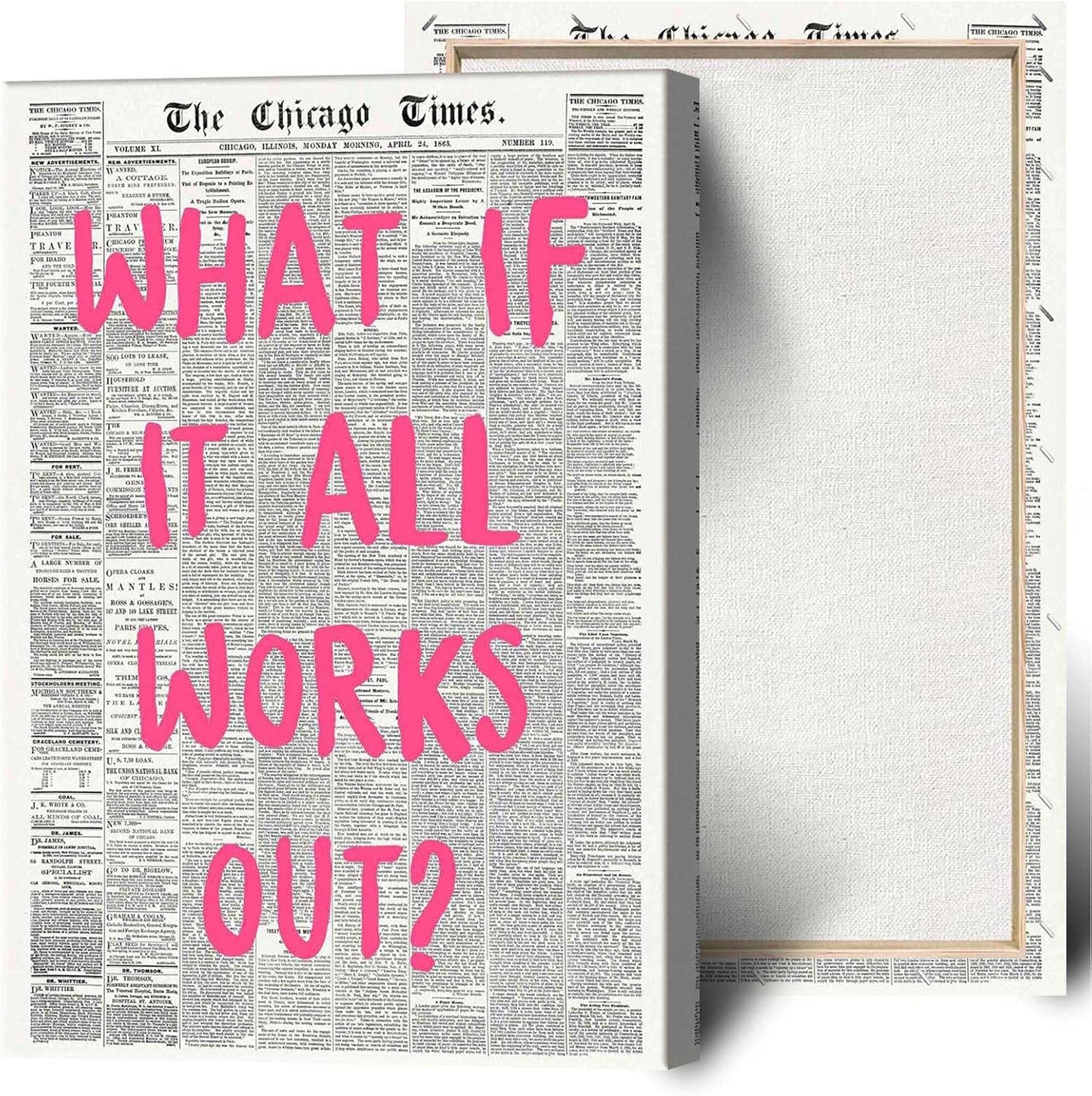 Retro Black And White Newspaper Poster What If It All Works Out Canvas Wall Art Positive Affirming Quote Minimalist Prints Painting For Home Bedroom Dorm Wall Decor 12x16in Unframed