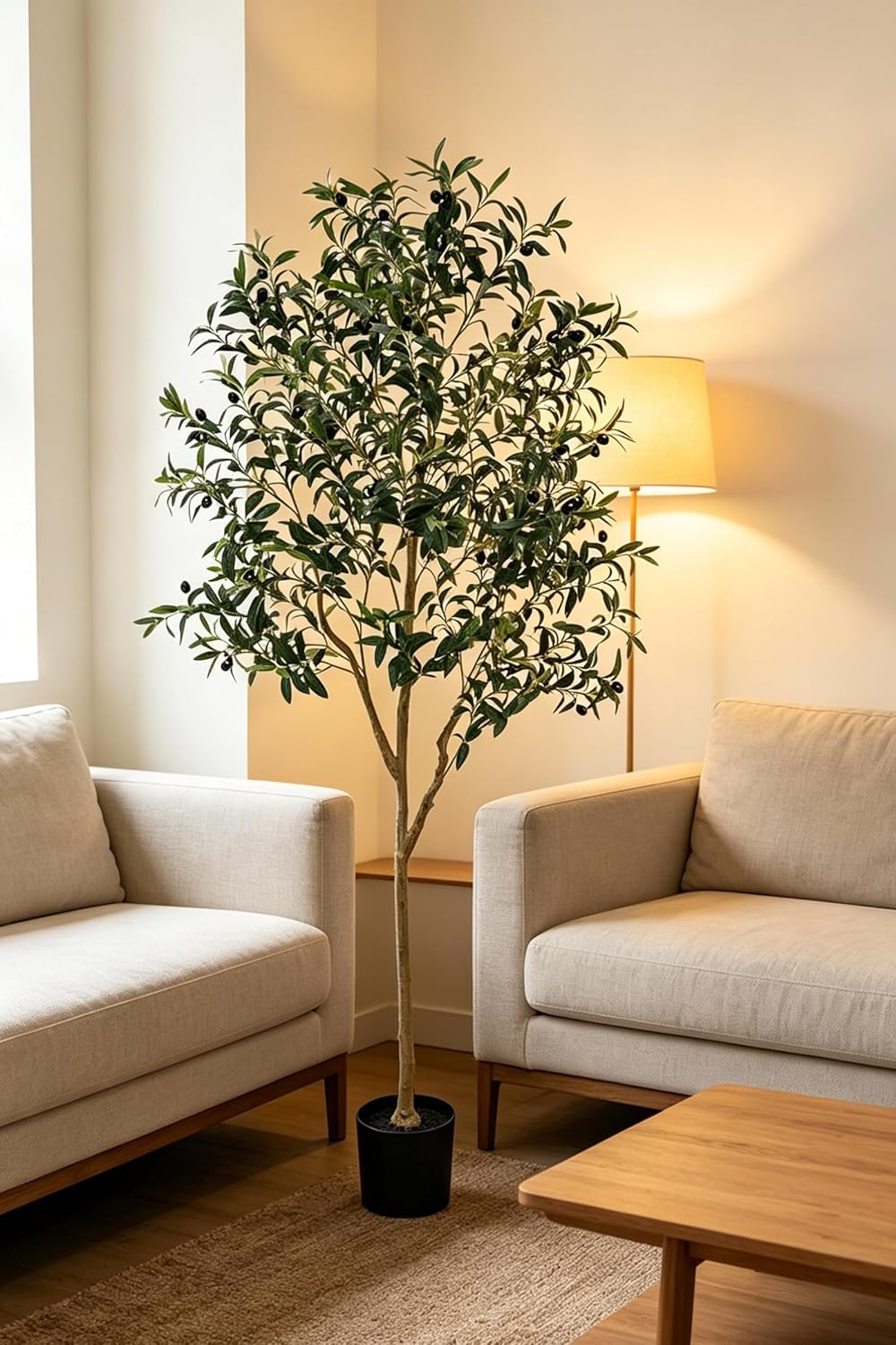 Artificial Olive Tree for Living Room Decor, 6FT Bendable Fake Plants Artificial Indoor, Faux Silk Plant Fake Trees in Potted with Oliver Branch Leaves and Fruits for Modern Home House Office Décor