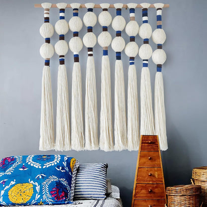 IOWER Macrame Wall Hanging 27" W x 31" L Boho Wall Decor Sphericity Cotton Textile Wall Hanging Art Fiber Yarn Art Handmade Detachable Assembly