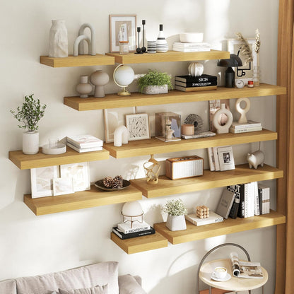 72 Inch Long Floating Shelves for Wall Set of 2, 12"D Wood Grain Bathroom Shelves with Invisible Brackets, Easy Install Engineered Wood Storage Shelves for Kitchen, Living Room, Bedroom, Black Finish