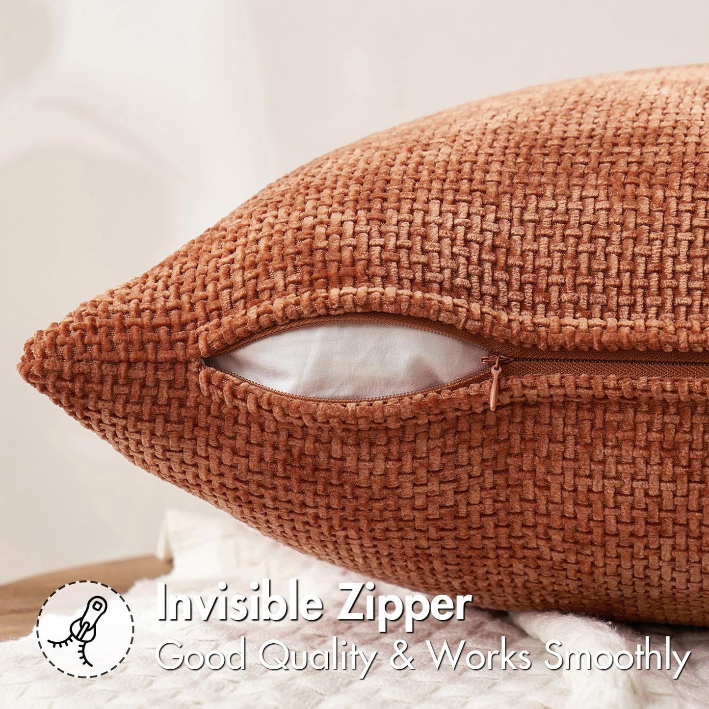 MIULEE Pack of 2 Couch Throw Pillow Covers 18x18 Inch Neutral Beige Modern Boho Accent Decorative Pillow Covers Soft Chenille Farmhouse Cushion Covers for Home Decor Bed Sofa Living Room