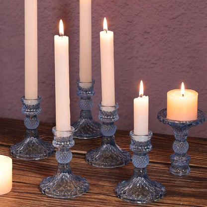 DARJEN Candlestick Holders Set,12Pcs 4" H Taper Candle Holders Bulk, Clear Glass Candle Holders for Wedding, Spring Party, Romantic Dinner, Festival & Windowsill Decor
