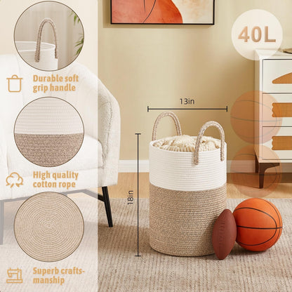 Artfeel Laundry Basket,Woven Cotton Rope Laundry Hamper,60L for Decor Storage of Dirty Clothes,Toys and Blankets in Bathroom,Baby Room and Living Room