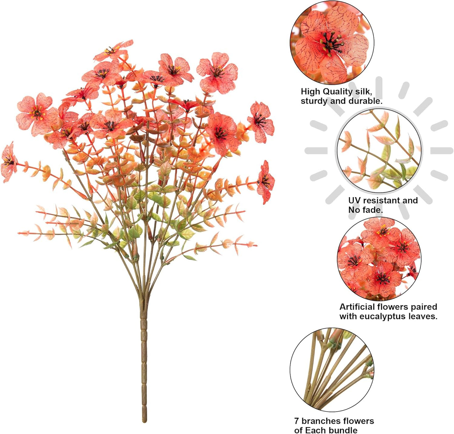 HyeFlora Artificial Flowers for Outdoor Indoor Garden Home Decoration, Faux Flower Daisy with Eucalyptus Leaves Fake Plants Greenery Boxwood Porch Patio, 12 Bundles (Mix Pink Red Purple Yellow)