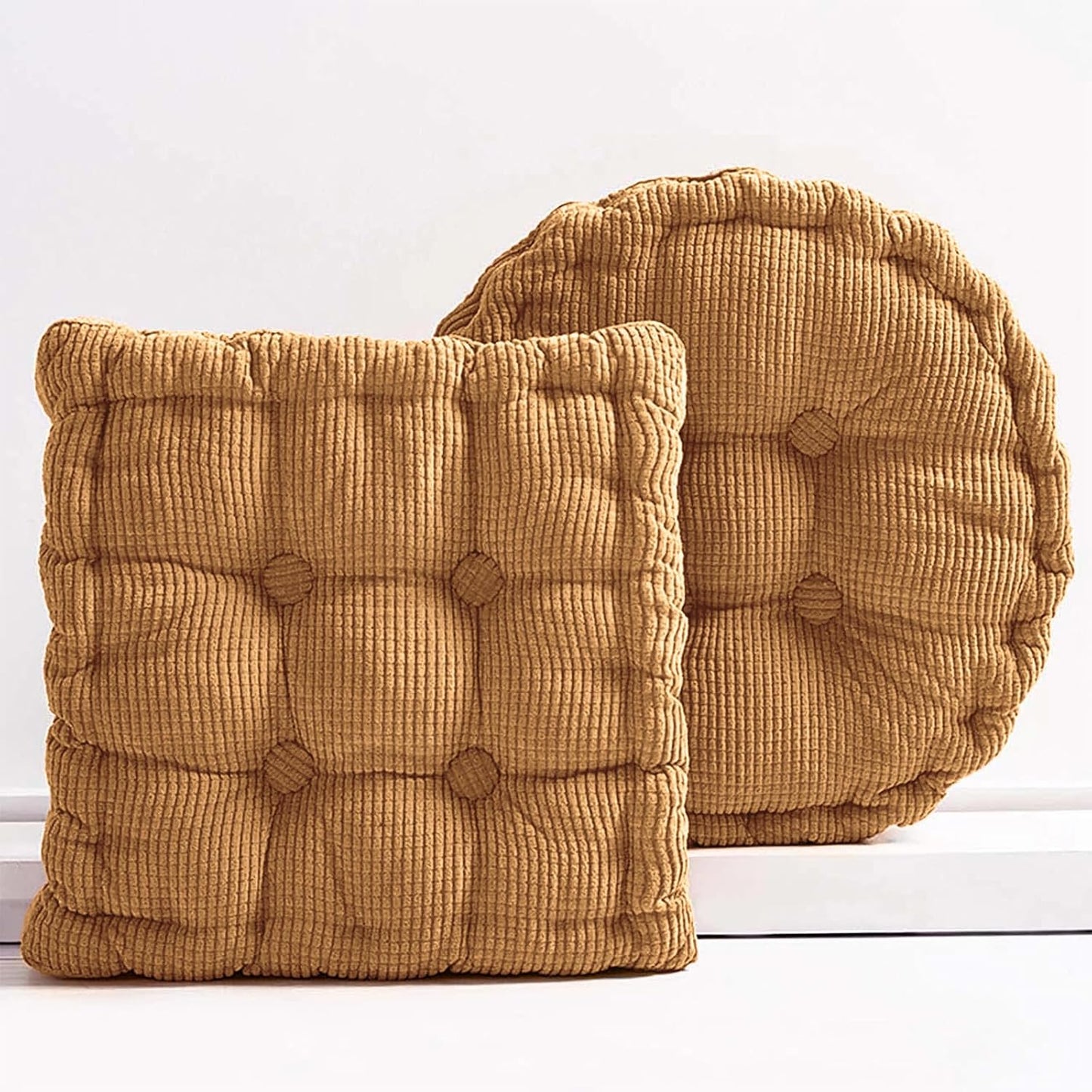 2 Pack Large Square and Round Floor Cushions for Adults Meditation Floor Pillow Green Corduroy Floor Seat Pillows Cushion for Living Room Balcony Tatami Yoga,18x18 Inch