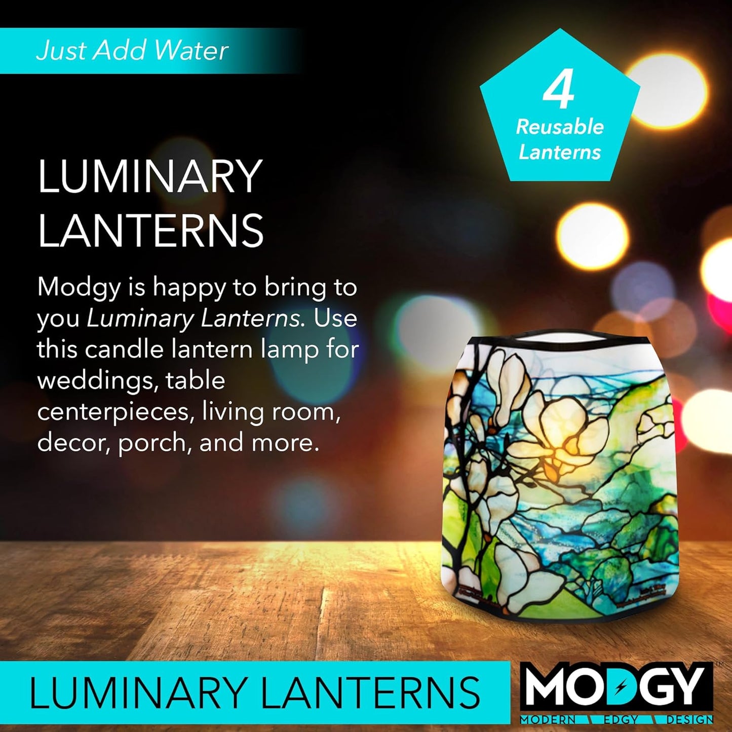 MODGY Luminary Lanterns Candle Holder Decorative Indoor Outdoor Decor, Plastic Candle Lantern Lamps for Wedding Table Centerpiece Porch 4-Pack, with Flameless Floating LED Candles Magnolia