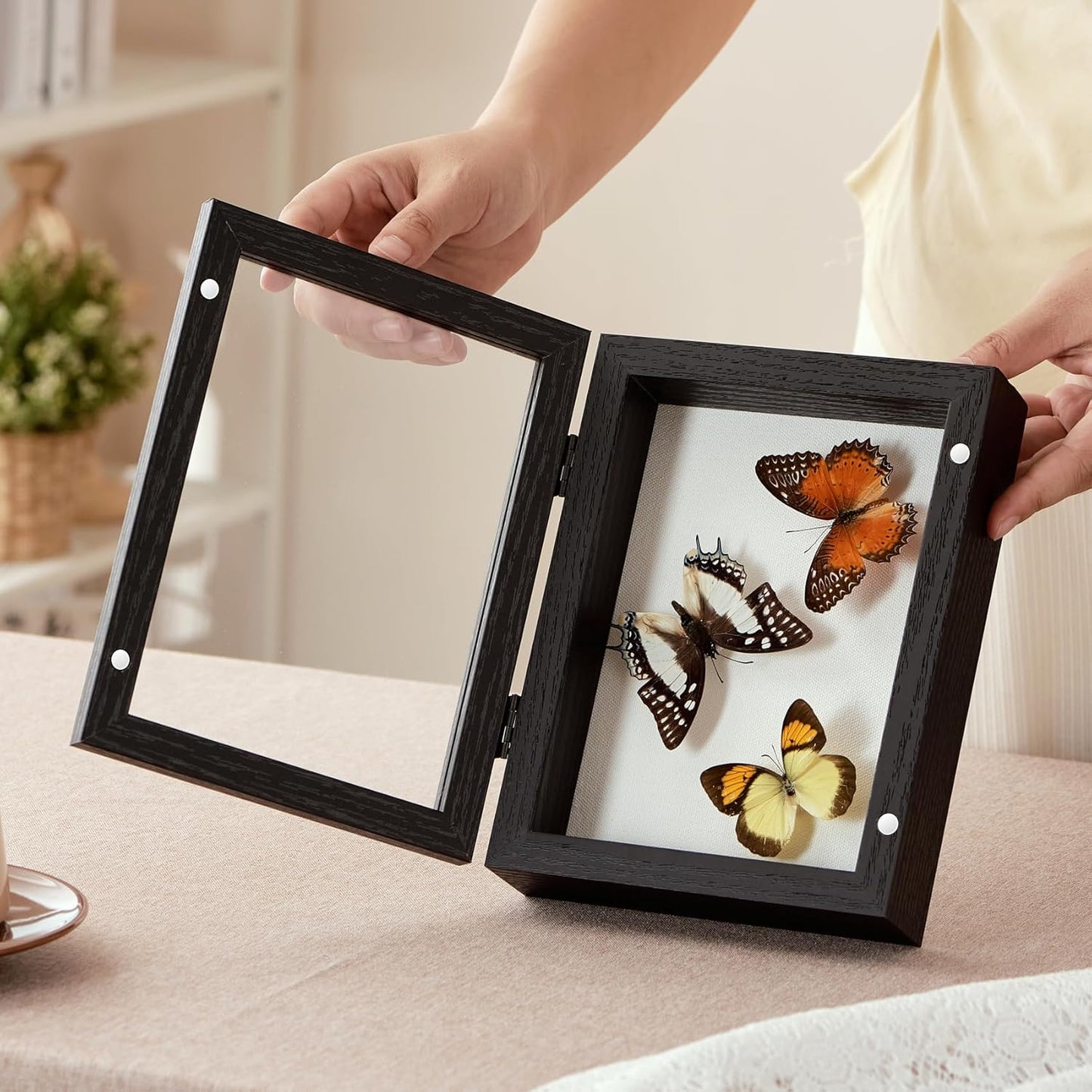 8x10 Deep Shadow Box Picture Frame Display Case with Linen Back and Stand,Real Glass Black Shadow Memory Box Frame 8x10 for Flower Baby Pet Wedding Photo Art Craft Memorial Wall Decor Gift