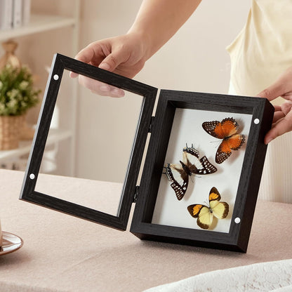 8x10 Deep Shadow Box Picture Frame Display Case with Linen Back and Stand,Real Glass Black Shadow Memory Box Frame 8x10 for Flower Baby Pet Wedding Photo Art Craft Memorial Wall Decor Gift