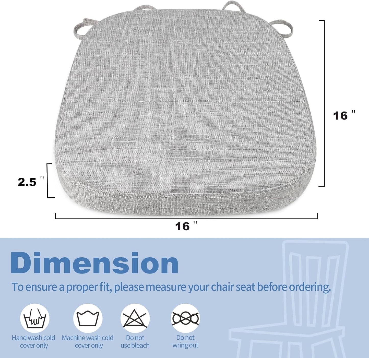 BUYUE Thickened 2.5" Friendly Woven Fabric Dining Chair Cushion, U-Shape High Density Foam Comfortable Chair Pad for Kitchen, Slip Resistant Indoor Seat Cushion (1 Piece, Dark Gray)