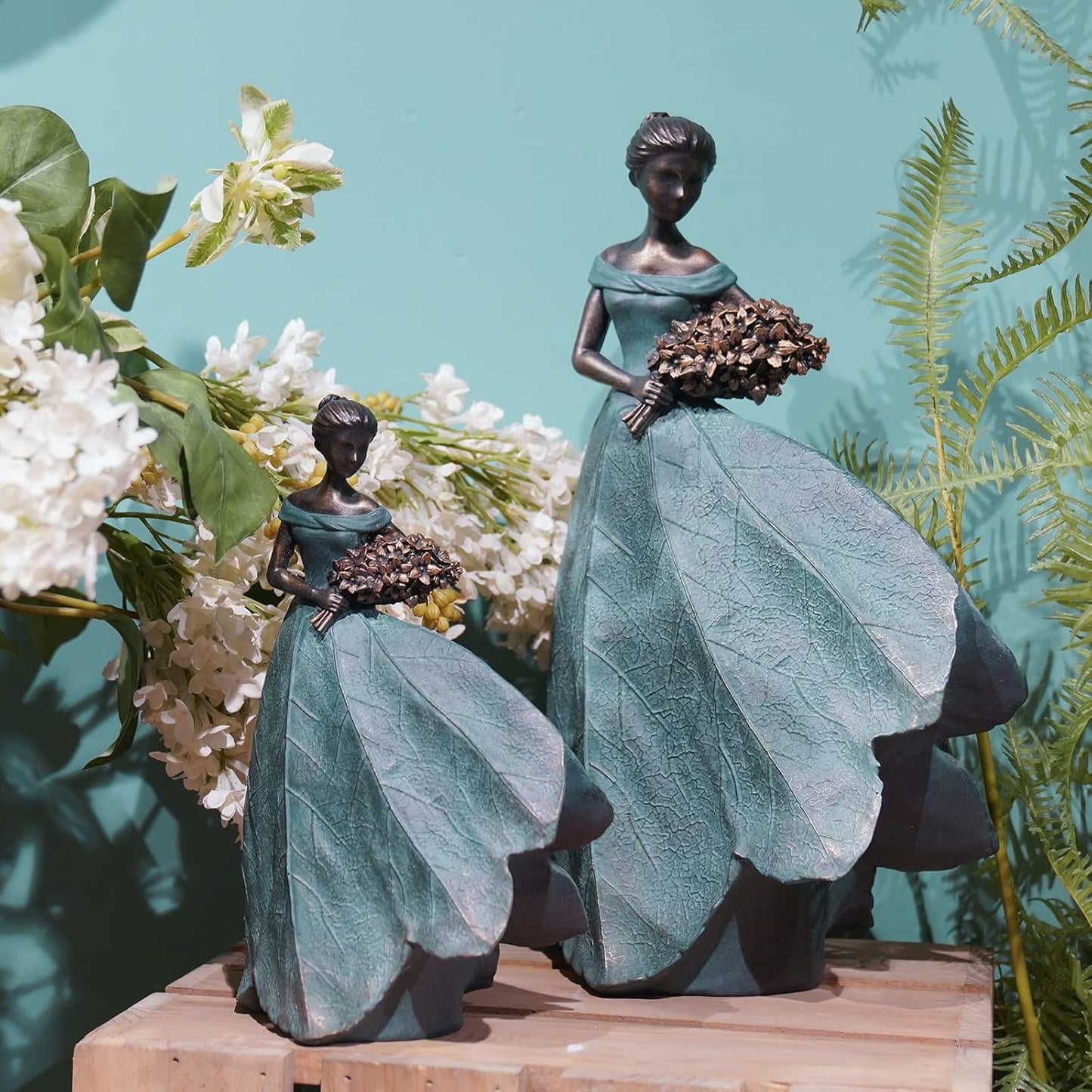Guichifun Fairy Statue Collection Home Decoration - Leaf Angel Girls Resin Modern Table Decor for Living Room Office Sculpture Decor for Women Indoor Rustic Figurines Gift 5 x 3 x 7.5 Inch