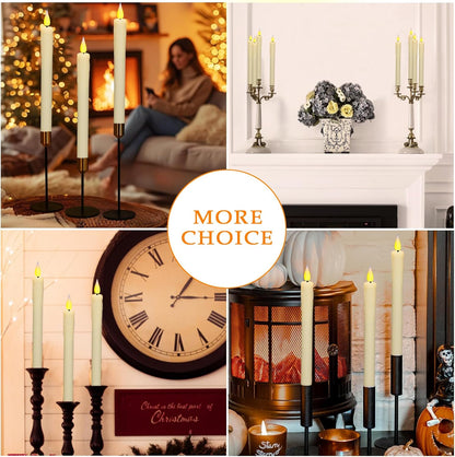 KSWING Upgraded Real Wax Short LED Flameless Taper Candles with Remote, 6 PCS White Candlesticks Battery Operated 3D Flickering - 6" Realistic Fake Candle Sticks for Home/Wedding/Fireplace Xmas Decor