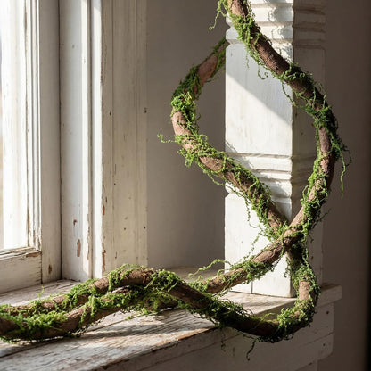Janinka 4 Pcs 118in Large Bendable Artificial Tree Branches with Moss Enchanted Forest Decorations DIY Jungle Climber Vines Fake Moss Jungle Party Decor for Garden Landscape Reptile Habitat Decor