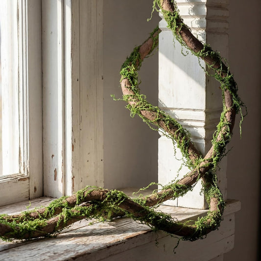 Janinka 4 Pcs 118in Large Bendable Artificial Tree Branches with Moss Enchanted Forest Decorations DIY Jungle Climber Vines Fake Moss Jungle Party Decor for Garden Landscape Reptile Habitat Decor