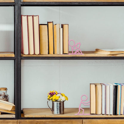 Bookends Decorative Metal Unique Office Desk Bookends Cute Book Ends Reading Decor Bookshelf Decor for Office School Library Bedroom, Book Lovers Gift