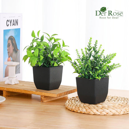 Der Rose 2 Pack Fake Plants Small Faux Artificial Small Potted Plants Indoor for Room Home Office Farmhouse Bathroom Decor