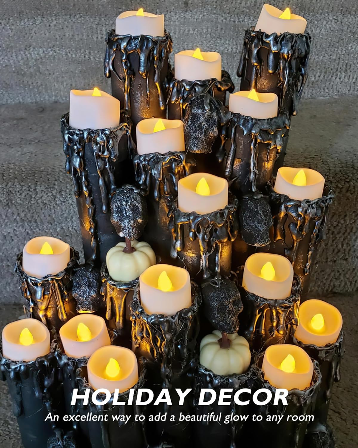 Homemory 48-Pack Novelty Flickering Flameless Tea Lights Candles, 200+Hours Battery-Operated LED Fake Candles for Wedding Table Centerpieces,Proposal,Anniversary, White Base, Ø1.5'' × H1.3''