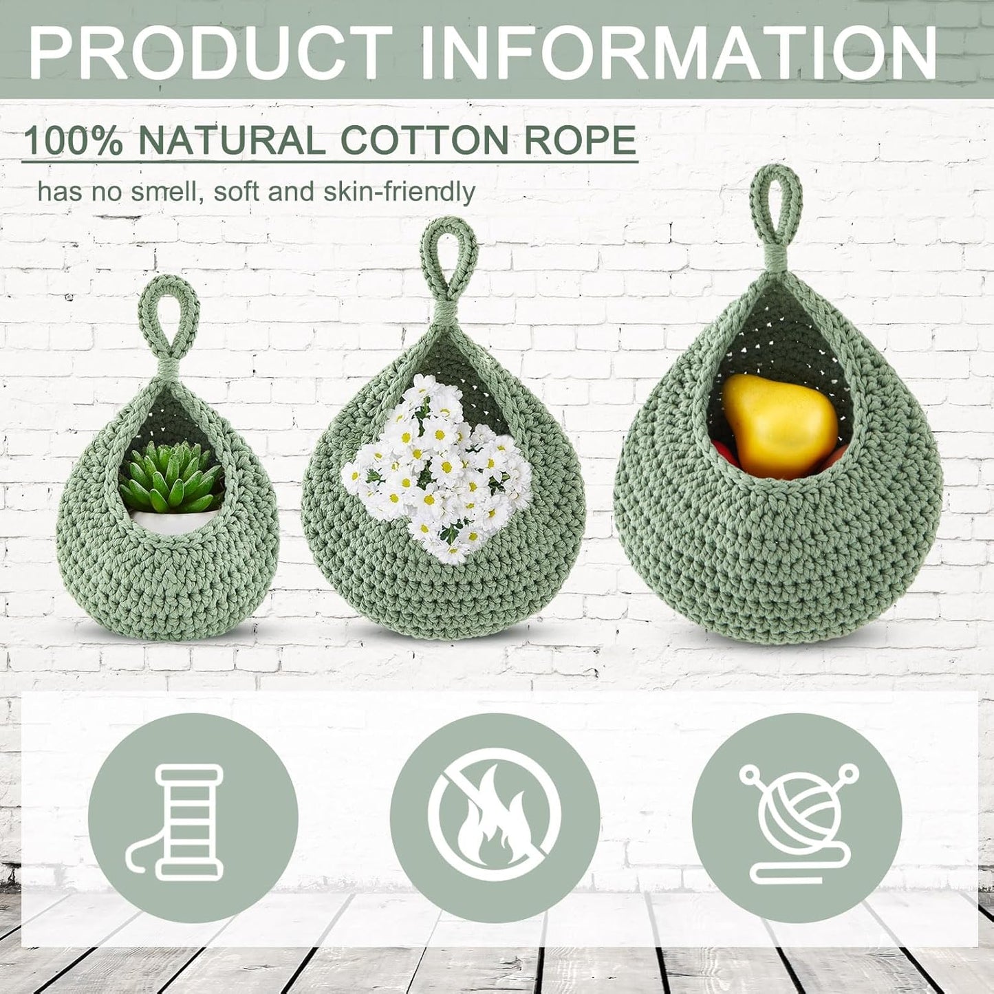 Honeydak Boho Decor Hanging Wall Baskets for Kitchen 3 Pack Teardrop Baskets with Hooks Storage Fruit Onion Vegetable Potato for Home 3 Sizes(Linen,Teardrop,Jute)