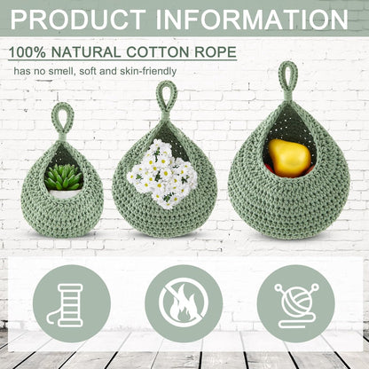 Honeydak Boho Decor Hanging Wall Baskets for Kitchen 3 Pack Teardrop Baskets with Hooks Storage Fruit Onion Vegetable Potato for Home 3 Sizes(Linen,Teardrop,Jute)