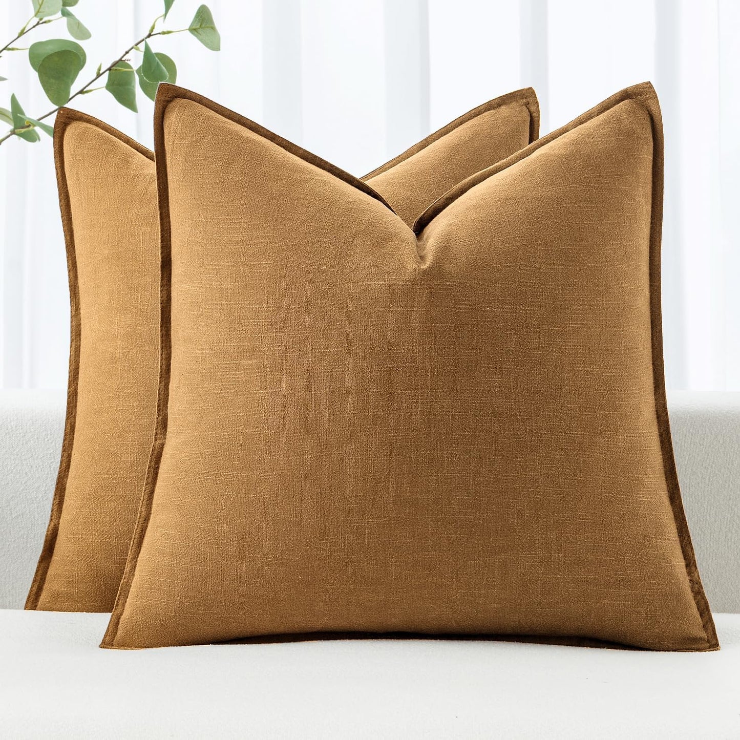 MIULEE Decorative Linen Euro Sham Pillow Covers 26x26 Cream White Boho Farmhouse Neutral Couch Throw Pillows for Bed Pack of 2 Accent Modern Pillowcase Sofa Livingroom Home Decor
