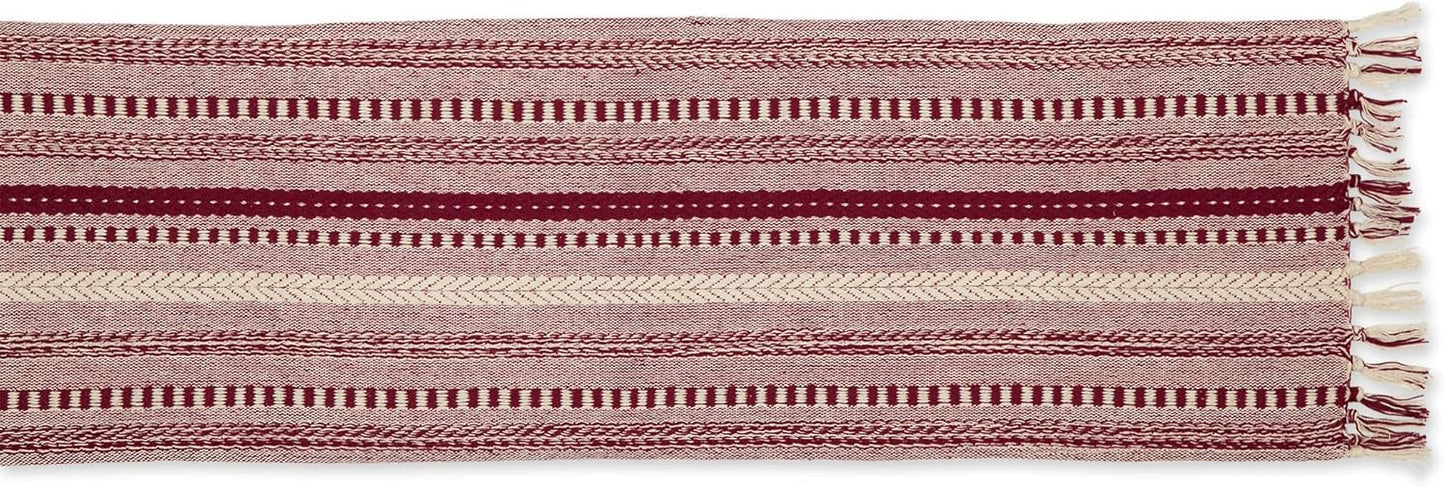 DII Farmhouse Braided Stripe Table Runner Collection, 15x72 (15x77, Fringe Included), Black