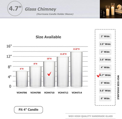 WGVI Hurricane Candle Holder Sleeve, Wide 4", Height 10", Clear Glass Cylinder Candleholder, Chimney Tube, Open Ended Candle Shade, 1 Piece - Colors A