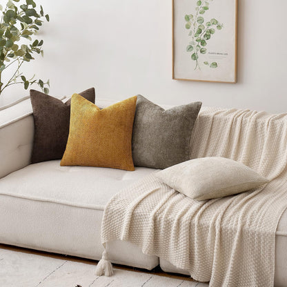 MIULEE Pack of 2 Couch Throw Pillow Covers 18x18 Inch Neutral Beige Modern Boho Accent Decorative Pillow Covers Soft Chenille Farmhouse Cushion Covers for Home Decor Bed Sofa Living Room
