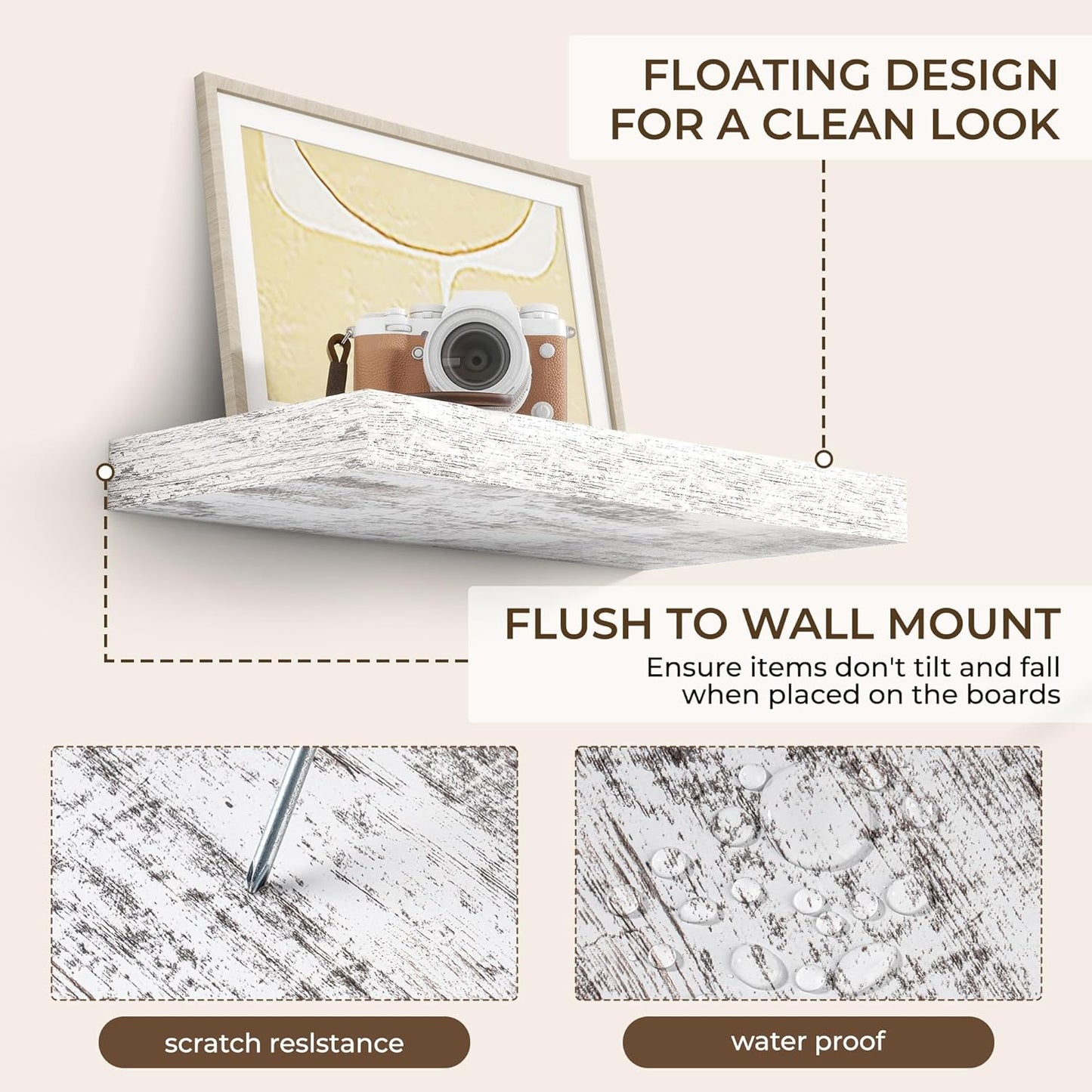 RICHFOCUS 72Inch Floating Shelves for Wall 2 Pack Shelves for Bedroom|Kitchen|Bathroom Wall Mounted Rustic Wood Floating Shelf with Invisible Brackets for Books|Storage|Decor, Rustic Brown