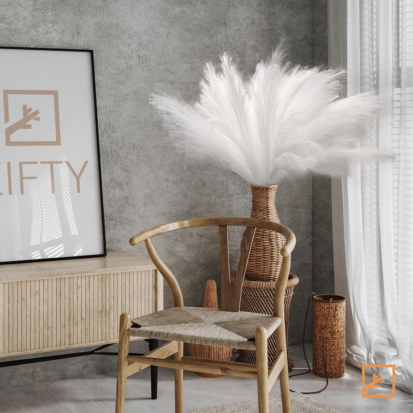 ZIFTY 7-Pcs 38"/3.1FT Faux Pampas Grass Large Tall Fluffy Artificial Fake Flower Bedroom Decor Boho Decor Bulrush Reed Grass for Vase Filler Farmhouse Home Wedding Decor (Beige Mixed)