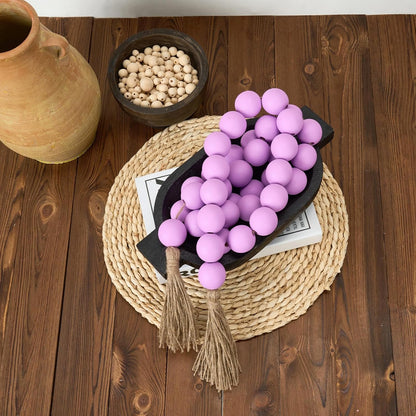 OMISHE Extra Large Wood Bead Garland with 1.6" Diameter Wooden Beads and Tassels, 41" Long Rustic Farmhouse Country Decorative Beads for Home Tiered Tray Decor, Natural Beige