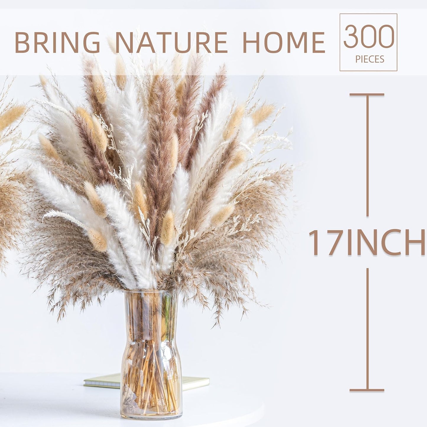 96PCS Natural Dried Pampas Grass Boho Home Decor Bouquet Phragmites Dried Flowers Bouquet for Wedding Floral Arrangements Living Room Decorations (96PCS)