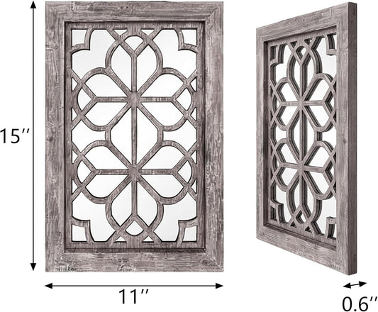 Boho Wall Mirror Decor, Set of 2 Rustic Farmhouse Accent Mirror 12x12 Inch, Square Shatterproof Vintage Style Mirrors for Wall, Small Decorative Mirrors for Living Room, Bedroom(Grey)