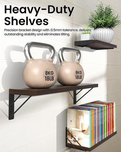 BAYKA Wall Mounted Floating Shelves, Wood Floating Wall Shelf for Books & Decor, Small Space-Saving Display & Organizer（Black，Set of 3）