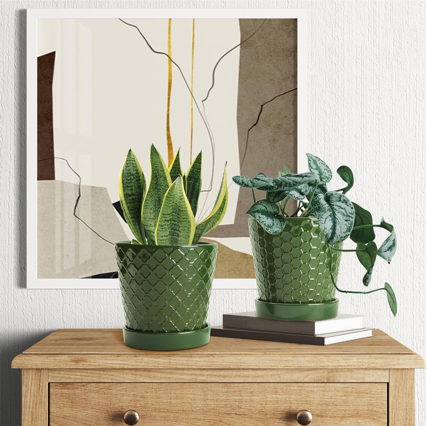EFISPSS Flower Planter –5 inch Ceramic Plant Pots with Drainage Hole and Ceramic Tray - Gardening Home Desktop Office Windowsill Decoration Gift Set of 4 - Plants NOT Included