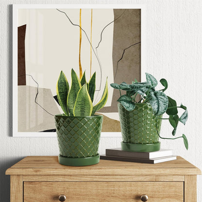 EFISPSS Flower Planter –5 inch Ceramic Plant Pots with Drainage Hole and Ceramic Tray - Gardening Home Desktop Office Windowsill Decoration Gift Set of 4 - Plants NOT Included