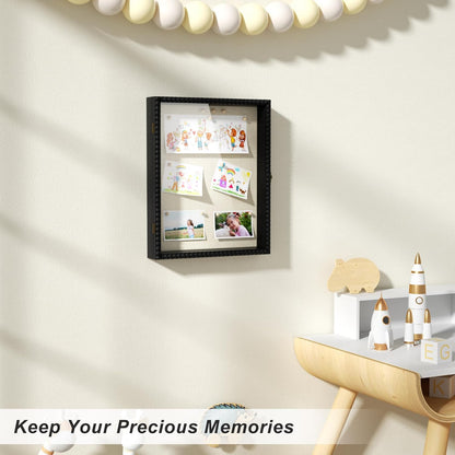 Love-KANKEI Shadow Box Frame 11x14, Deep Large Shadow Box Display Case with Unique Beads Door and Glass Window, Wood Memory Box for Pictures,Medals,Memorabilia,Collections White