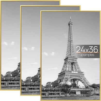 upsimples 18x24 Picture Frame Black 3 Pack, Scratch-Proof Poster Frames 18 x 24 for Photo Gallery - Slide-In Strips, Horizontal or Vertical Wall Mounting