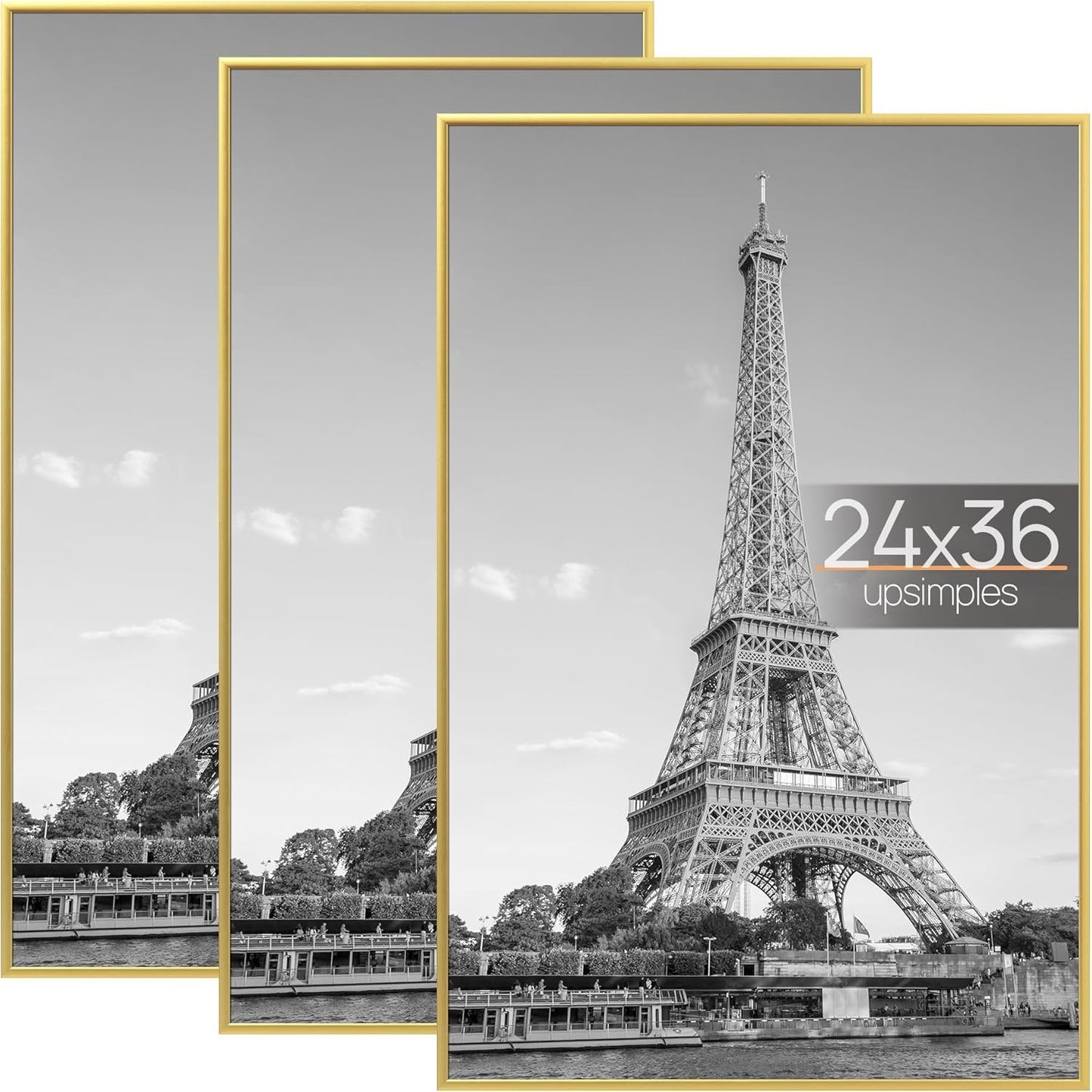 upsimples 24x36 Poster Frame Black 3 Pack, Scratch-Proof Picture Frames 24 x 36 for Photo Gallery - Slide-In Strips, Horizontal or Vertical Wall Mounting