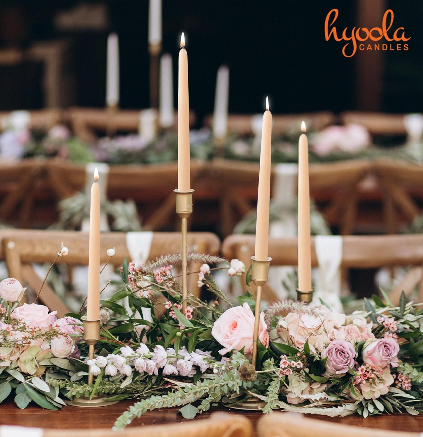 Hyoola Tall Taper Candles - 10 Inch Metallic Gold Unscented Dripless Taper Candles - 8 Hour Burn Time - 4 Pack