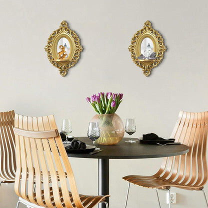 Three-Dimensional Relief Candle Sconces Set 2 Rustic Wall Mount Candle Holders Wood Hanging Wall Decor Mirrored Wall Art Hand Carved Home Decoration Gold