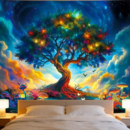 Apdidl Forest Galaxy Starry Tapestry for Bedroom Ceiling, Blue Space Night Starry Sky Moon Stars Tapestry Aesthetic, Tree Forest Milky Way Backdrop Wall Hanging for Dorm Living Room Decor (51" X 60")