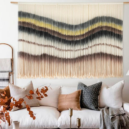 Flber Macrame Wall Hanging Macrame Wall Decor Large-Scale Tie-Dye Tapestry Living Home Room Wall Decor 57" Wx 35" L