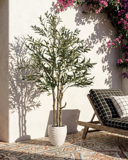 KOL 5.2ft Artificial Olive Tree Indoor, Tall Faux Olive Trees, Fake Olive Tree Floor Plant for Home Office Living Room Decor with Matte Black Pot